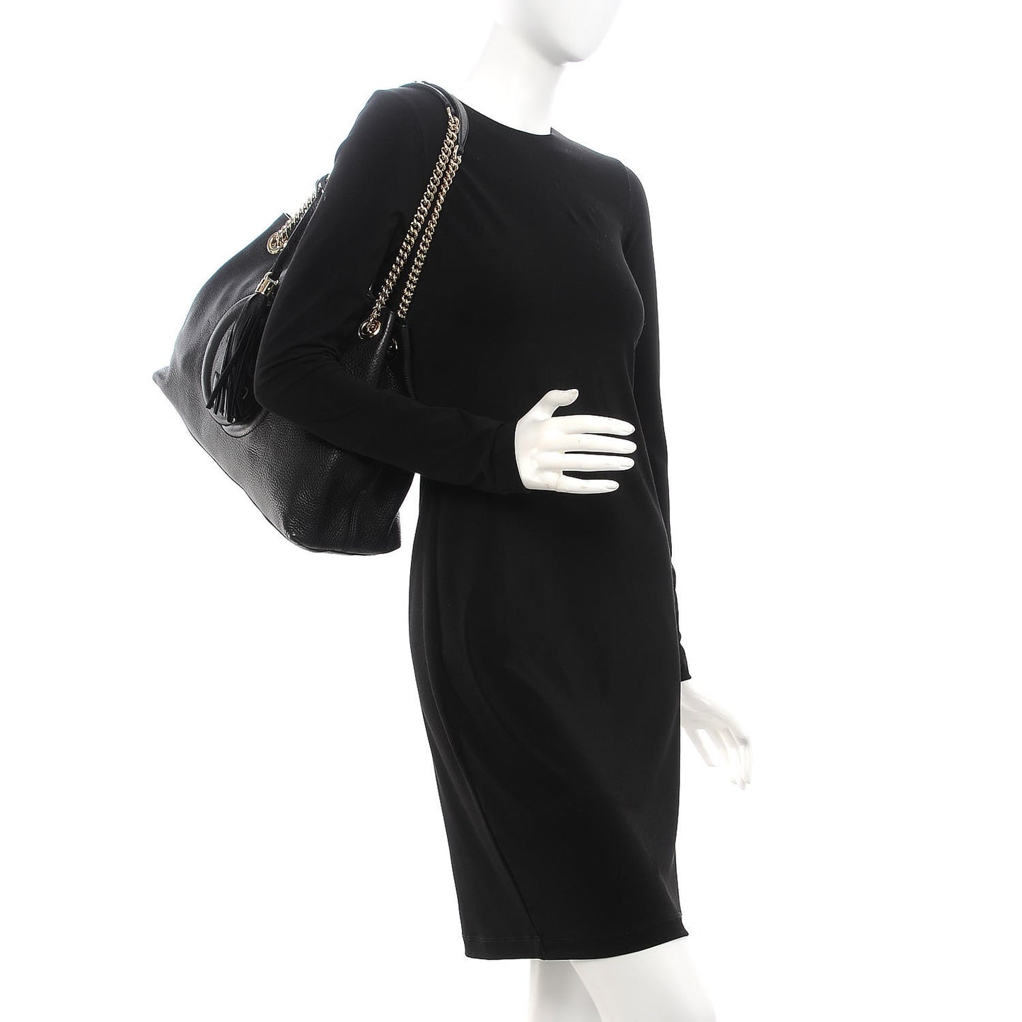 Pebbled Calfskin Medium Soho Chain Shoulder Bag Black