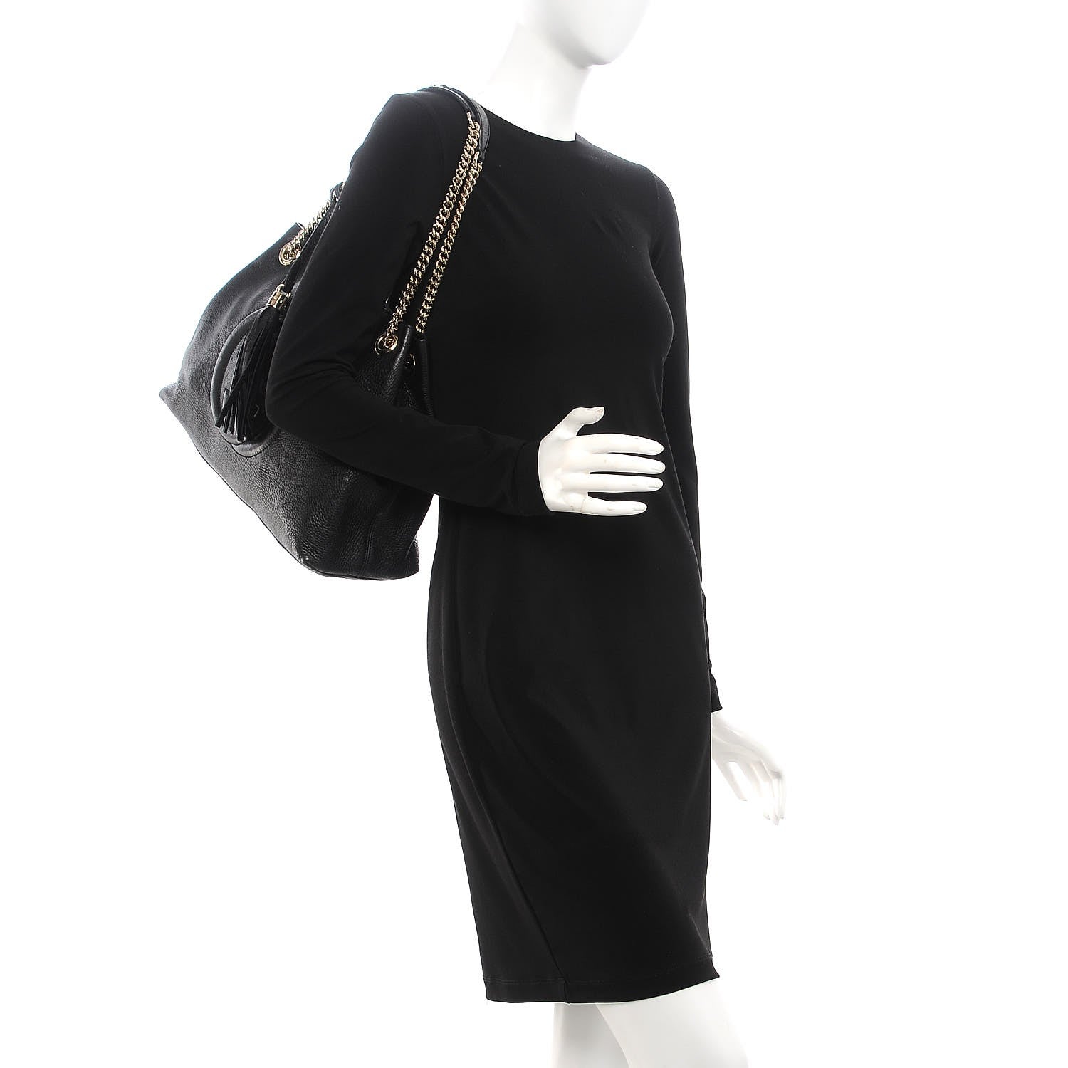 Gucci Pebbled Calfskin Medium Soho Chain Shoulder Bag Black 2 of 11