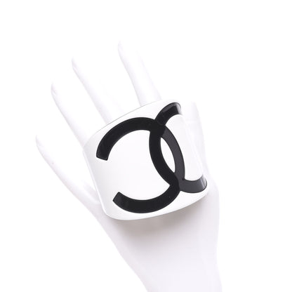 Chanel Resin CC Wide Cuff White Black 2 of 5