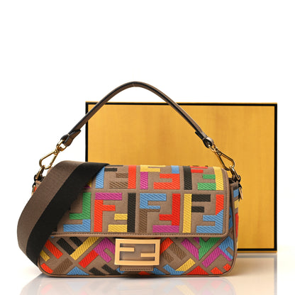 Fendi Canvas Vitello King FF Multicolor Embroidered Baguette Multicolor Cuoio 10 of 10