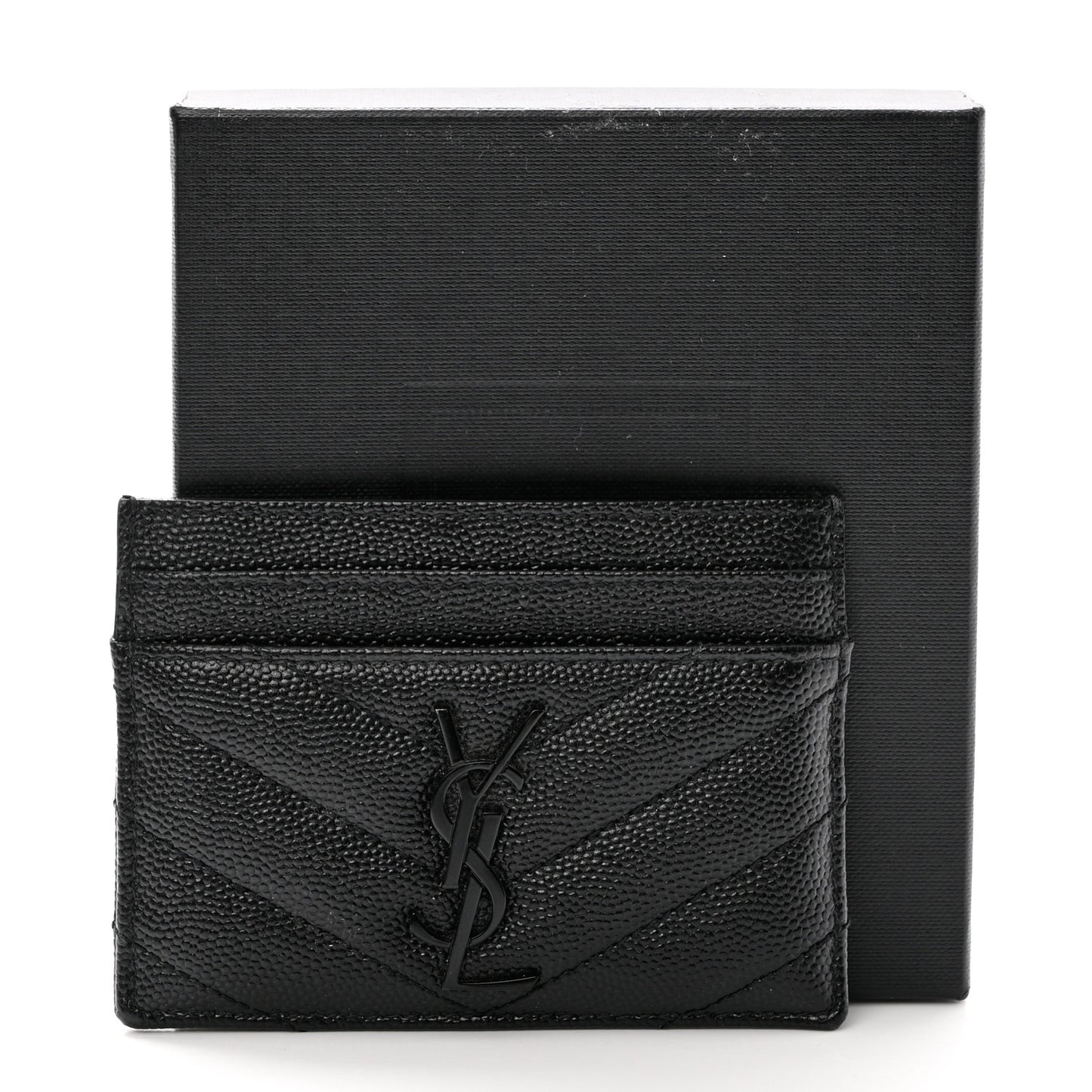 Grain De Poudre Matelasse Chevron Monochrome Monogram Credit Card Case Black
