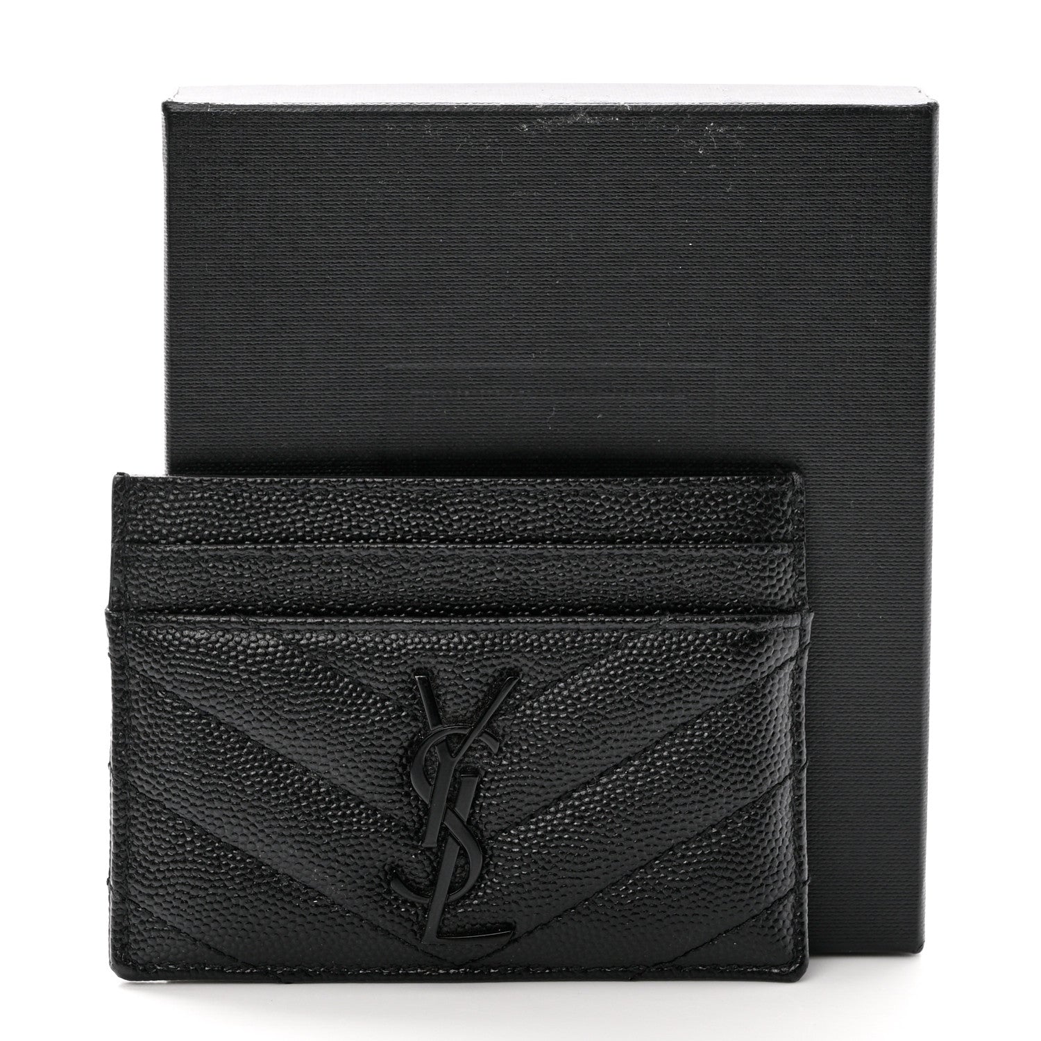 Saint Laurent Grain De Poudre Matelasse Chevron Monochrome Monogram Credit Card Case Black 10 of 10