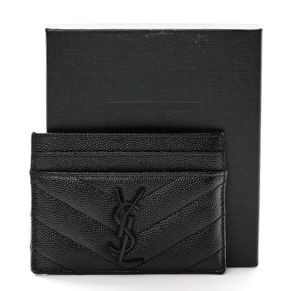 Saint Laurent Grain De Poudre Matelasse Chevron Monochrome Monogram Credit Card Case Black 10 of 10