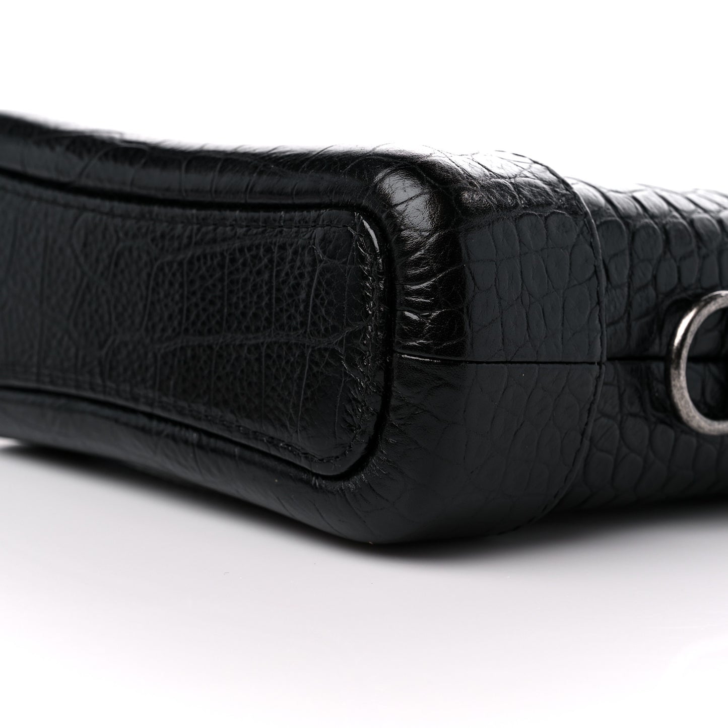 Calfskin Crocodile Embossed Small Gabrielle Cocodile Hobo Black