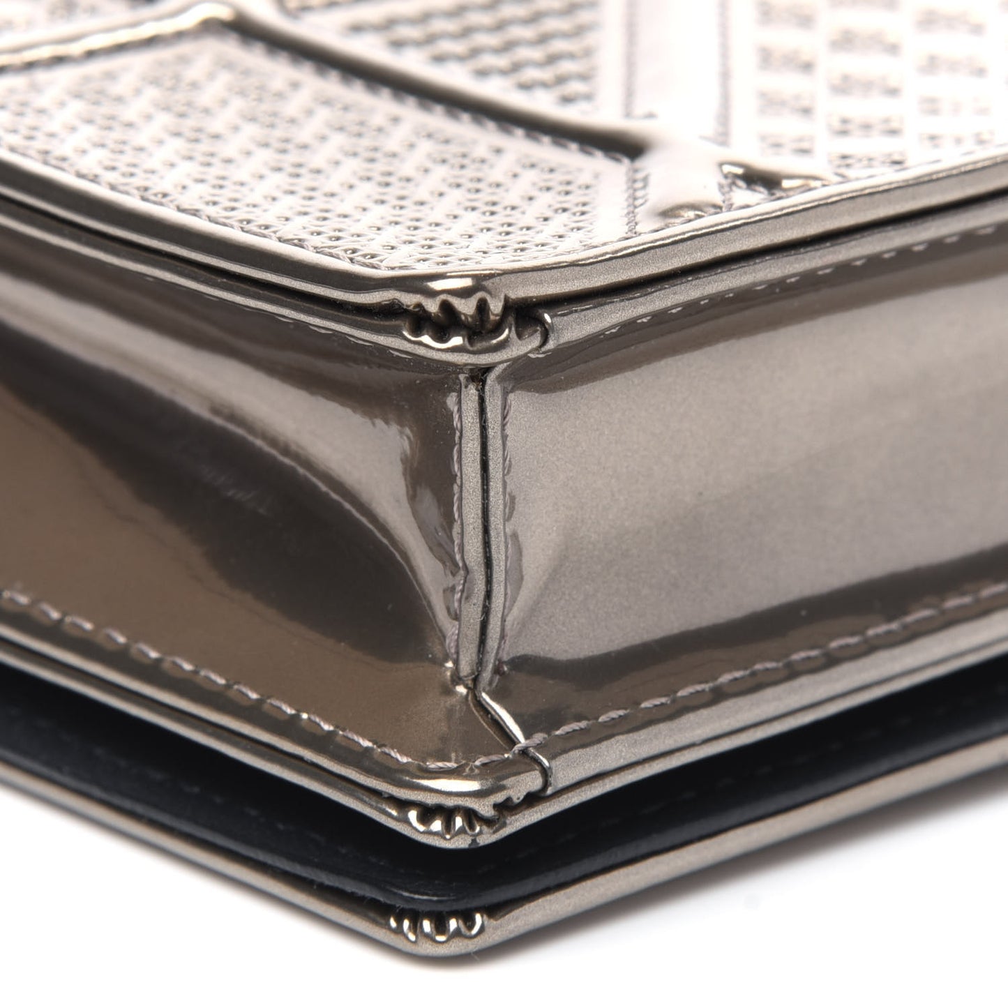 Metallic Patent Micro-Cannage Diorama Wallet on Chain Pouch Gold