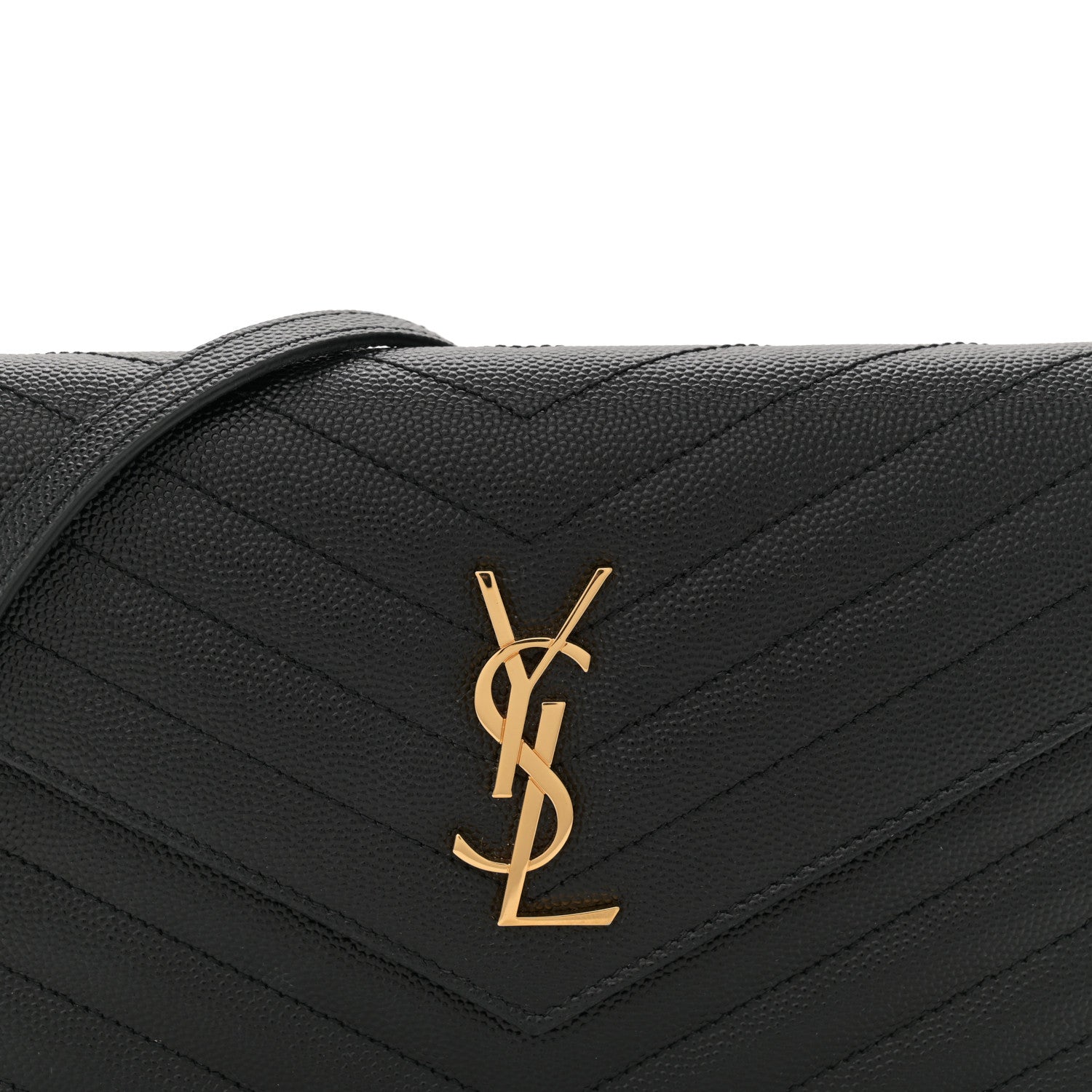 Saint Laurent Grain De Poudre Matelasse Chevron Monogram Envelope Chain Wallet Black 8 of 11