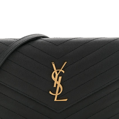 Saint Laurent Grain De Poudre Matelasse Chevron Monogram Envelope Chain Wallet Black 8 of 11