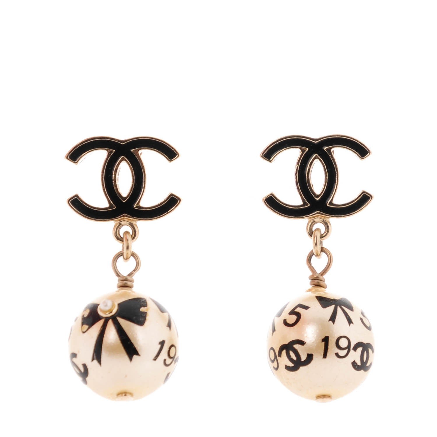 Chanel Enamel CC Pearl Dangle Earrings Black 1 of 6