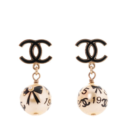 Chanel Enamel CC Pearl Dangle Earrings Black 1 of 6