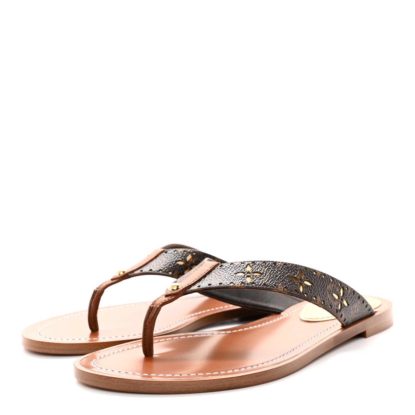 Monogram Sunny Flat Thong Sandals 36.5 Brown