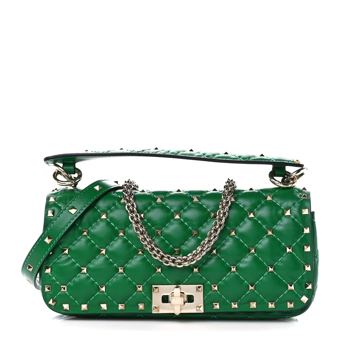 Calfskin Rockstud Spike Convertible Shoulder Bag Gea Green