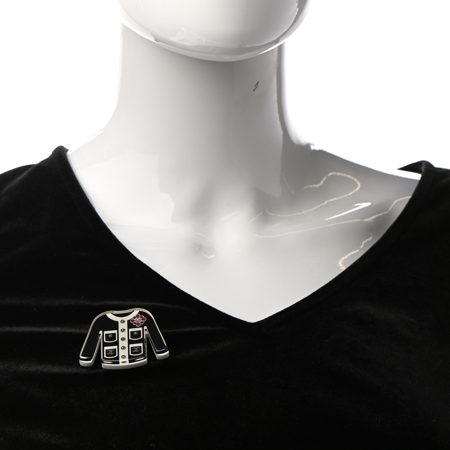 Chanel Resin Pearl Tweed Cardigan CC Brooch Black White 2 of 4