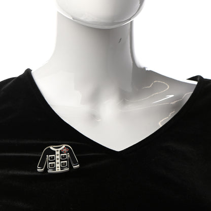 Chanel Resin Pearl Tweed Cardigan CC Brooch Black White 2 of 4