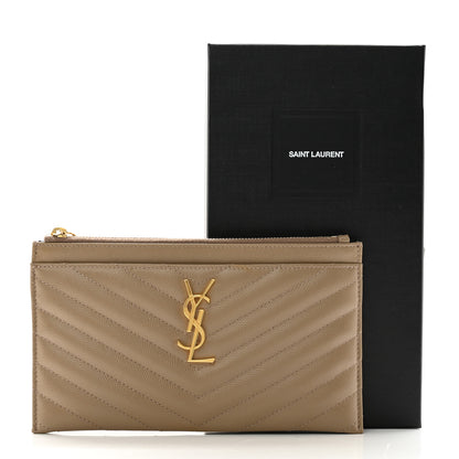 Saint Laurent Grain De Poudre Chevron Monogram Bill Pouch Dusty Grey 11 of 11