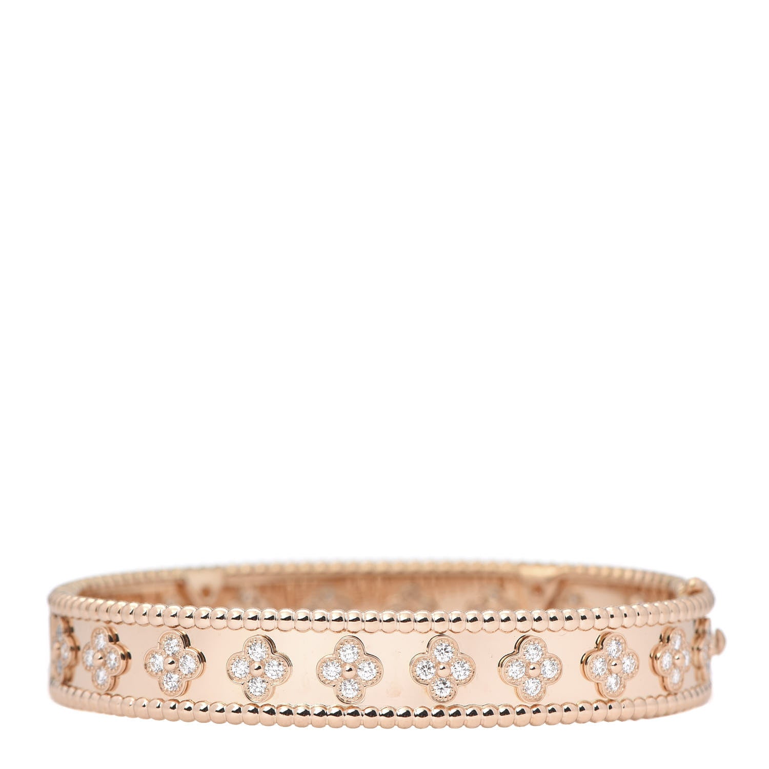 Van Cleef & Arpels 18K Rose Gold Diamond Perlee Clovers Bangle Bracelet M 1 of 7