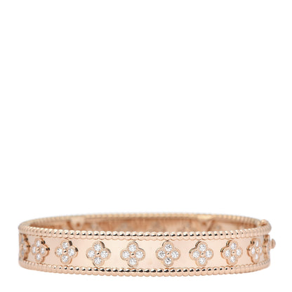 Van Cleef & Arpels 18K Rose Gold Diamond Perlee Clovers Bangle Bracelet M 1 of 7