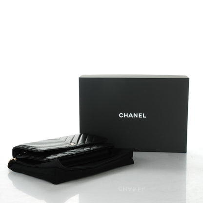 Chanel Lambskin Chevron Wallet On Chain WOC Black 4 of 11