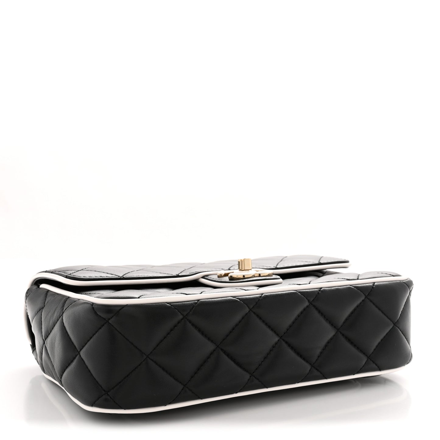 Lambskin Quilted Resin Graphic Frame Flap Bag Black White