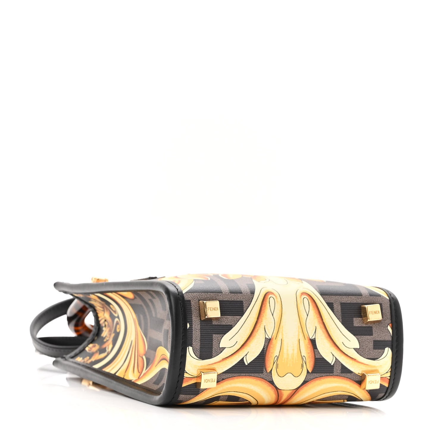 X VERSACE Vitello King Catalan Mirror Plexiglass Fendace FF Baroque Logo Mini Fendi Sunshine Shopper Tote Black Gold