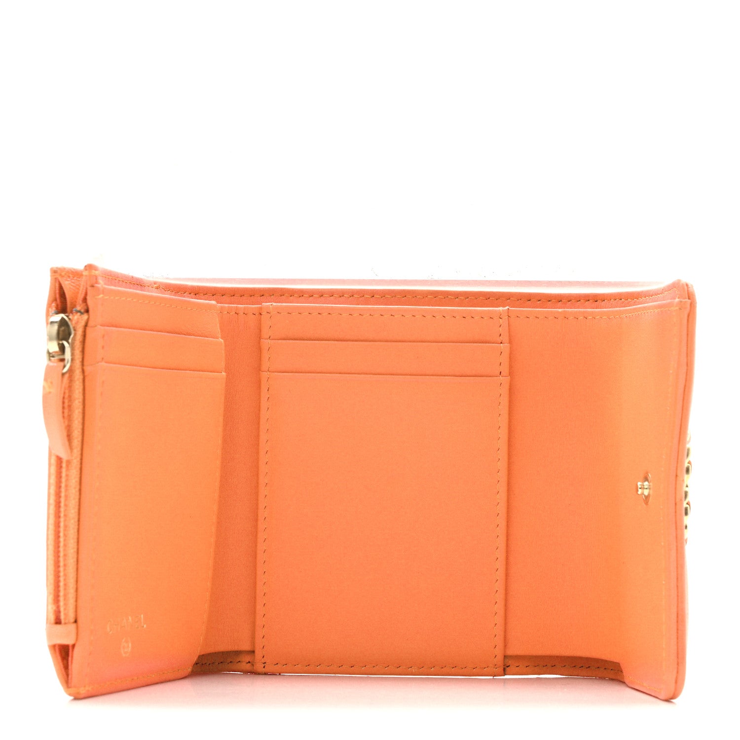 Chanel Goatskin Quilted Small Chanel 19 Flap Wallet Orange 1819411