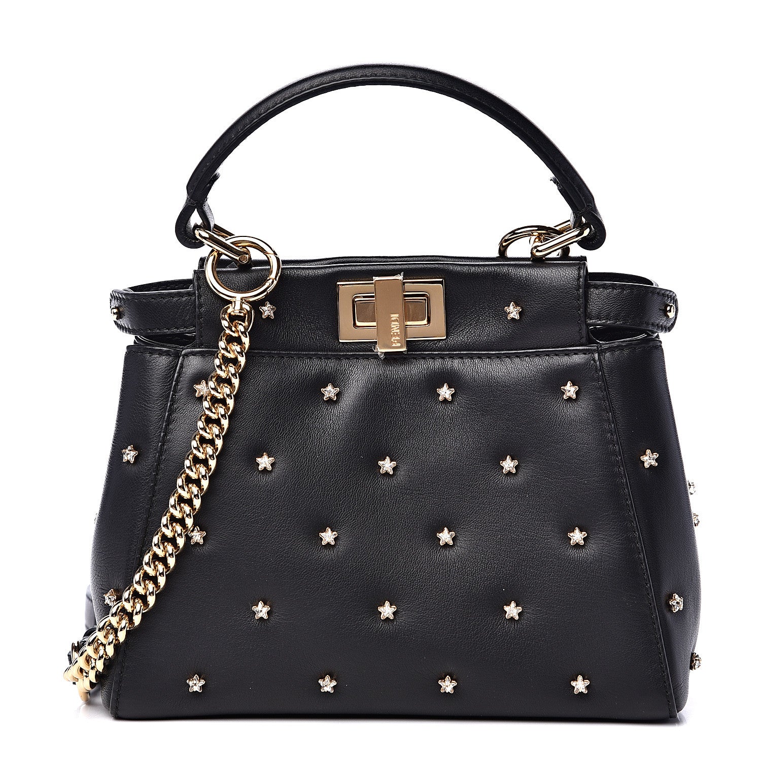 Fendi Nappa Crystal Star Embroidered XS Peekaboo Iconic Satchel Black 1 of 11