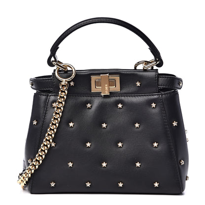 Fendi Nappa Crystal Star Embroidered XS Peekaboo Iconic Satchel Black 1 of 11