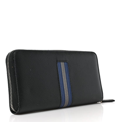 Prada Saffiano Stripe Zip Around Wallet Black Blue 7 of 7