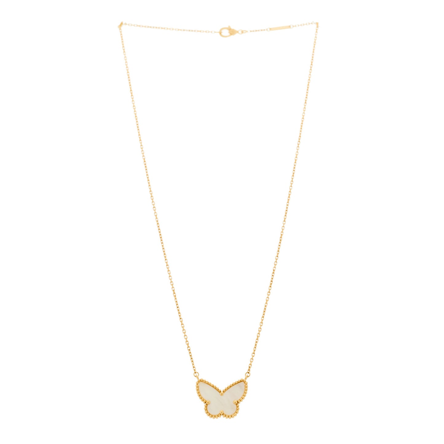 18k Yellow Gold Mother of Pearl Lucky Alhambra Butterfly Pendant Necklace