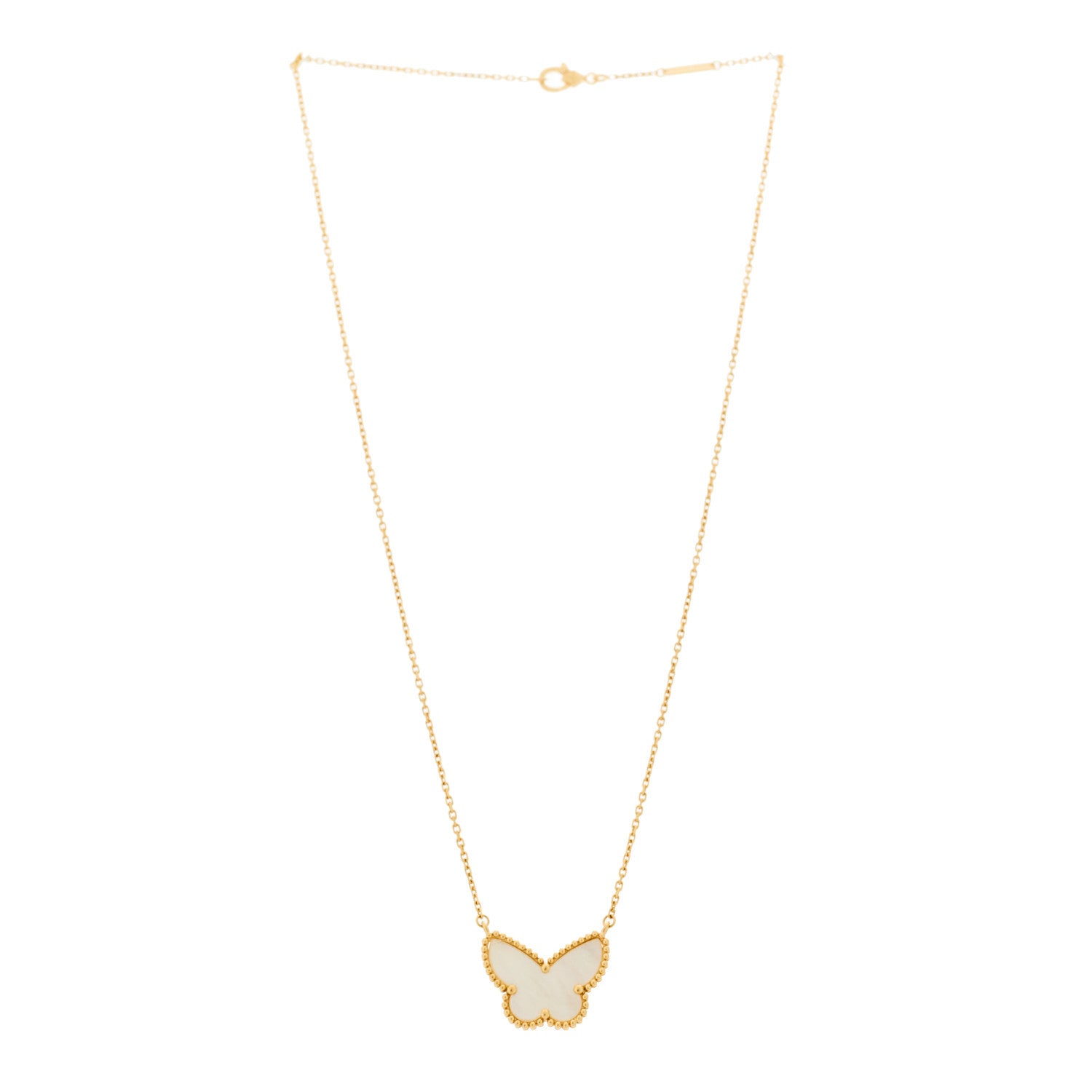 Van Cleef & Arpels 18k Yellow Gold Mother of Pearl Lucky Alhambra Butterfly Pendant Necklace 3 of 6