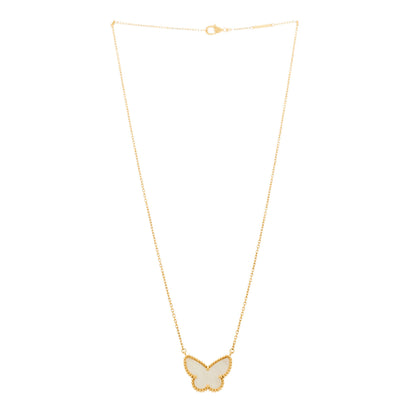 Van Cleef & Arpels 18k Yellow Gold Mother of Pearl Lucky Alhambra Butterfly Pendant Necklace 3 of 6