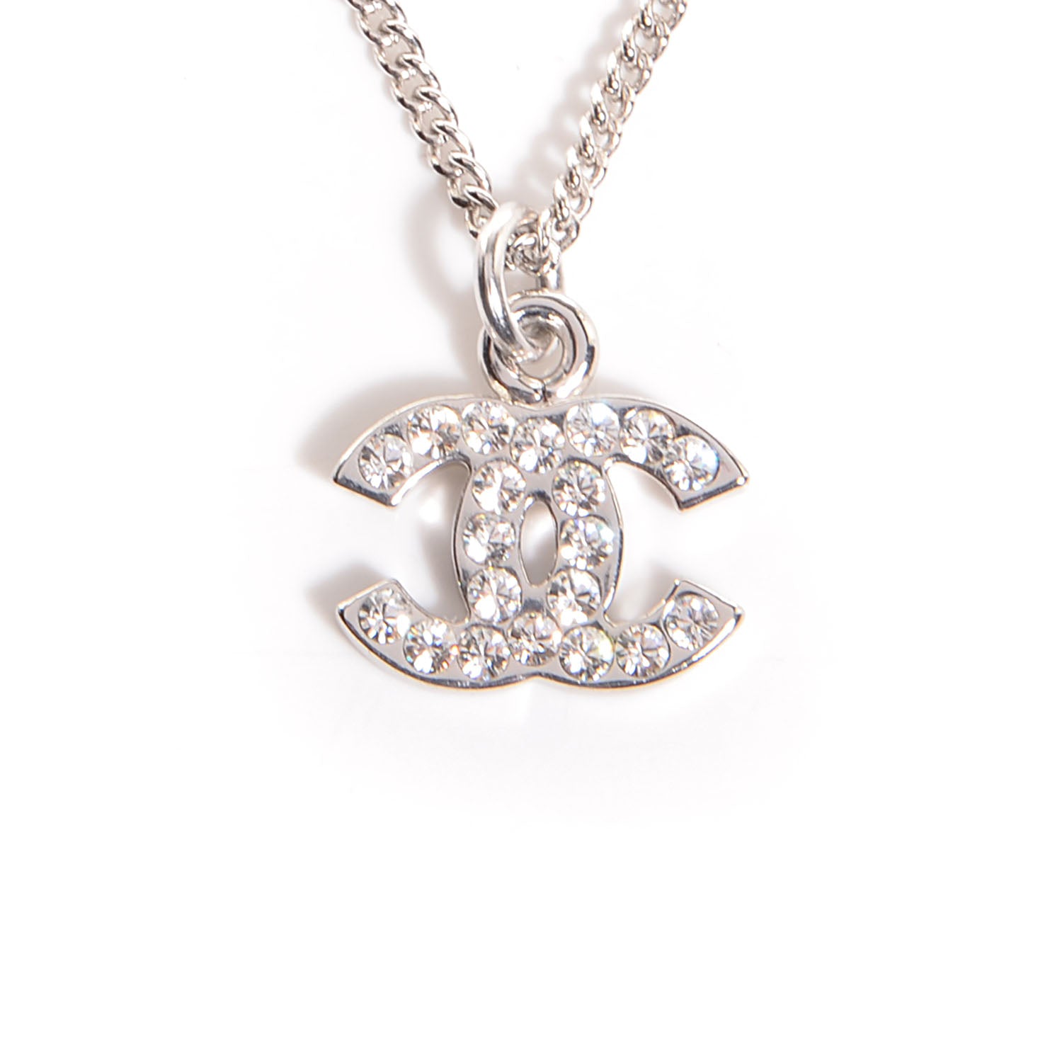 Chanel Crystal CC Timeless Necklace Silver 2 of 4