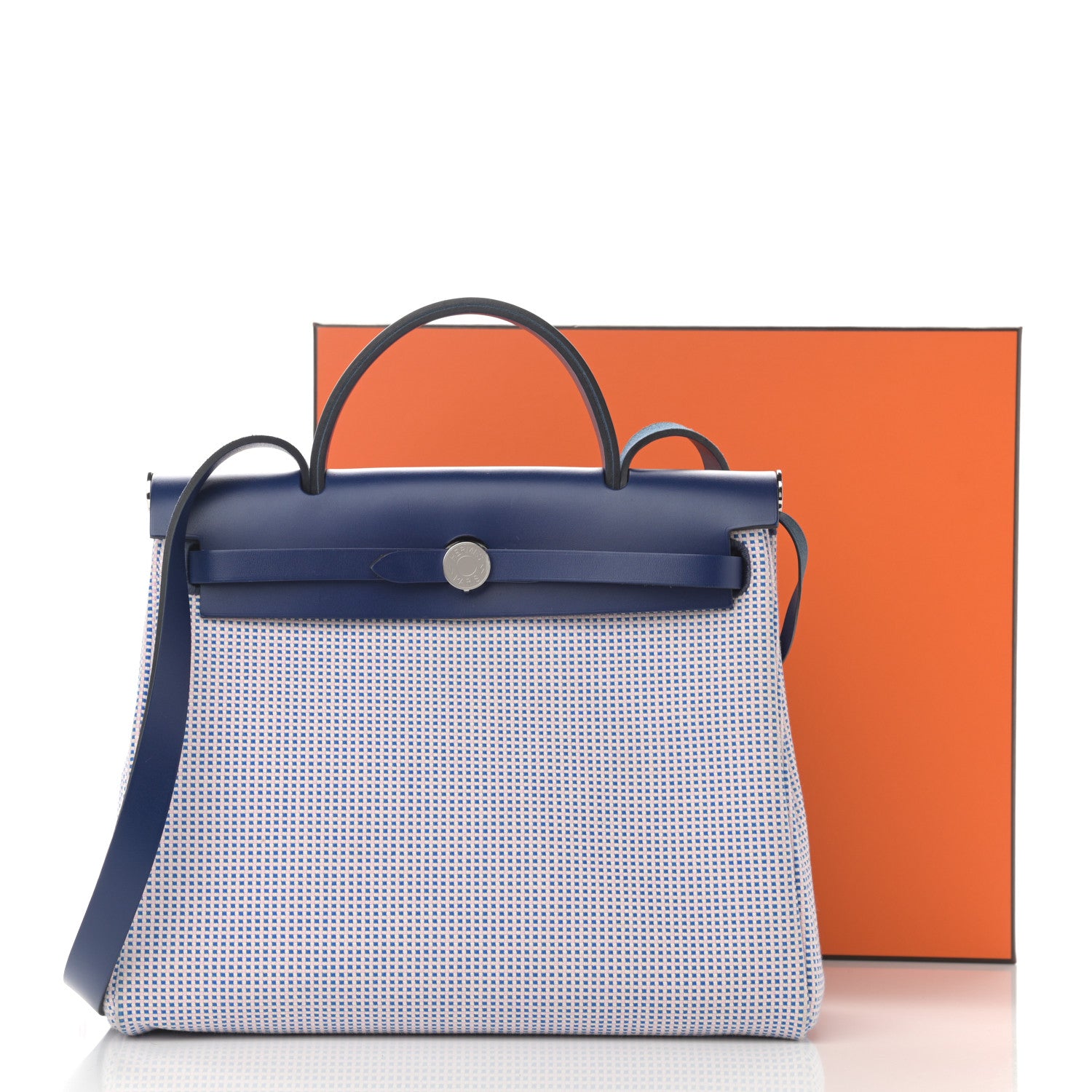 Hermes Criss Viking Vache Hunter Herbag Zip Retourne 31 PM Ecru Mauve Bleu 11 of 11