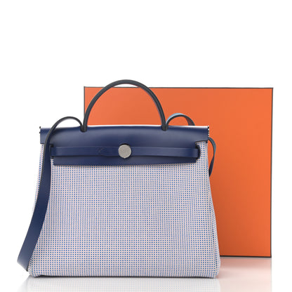 Hermes Criss Viking Vache Hunter Herbag Zip Retourne 31 PM Ecru Mauve Bleu 11 of 11