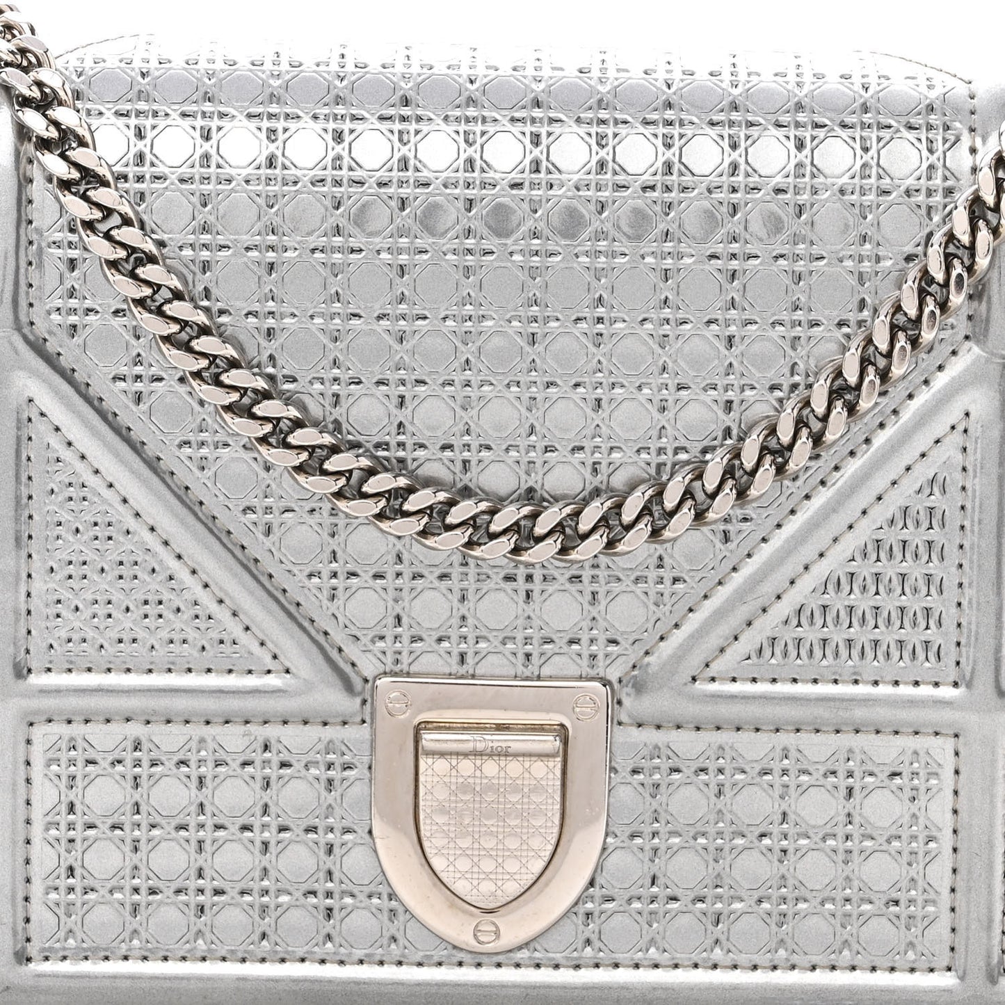 Metallic Patent Micro-Cannage Diorama Wallet on Chain Pouch Silver