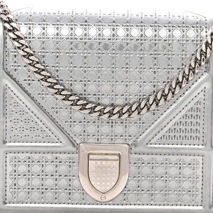 Christian Dior Metallic Patent Micro-Cannage Diorama Wallet on Chain Pouch Silver 7 of 10