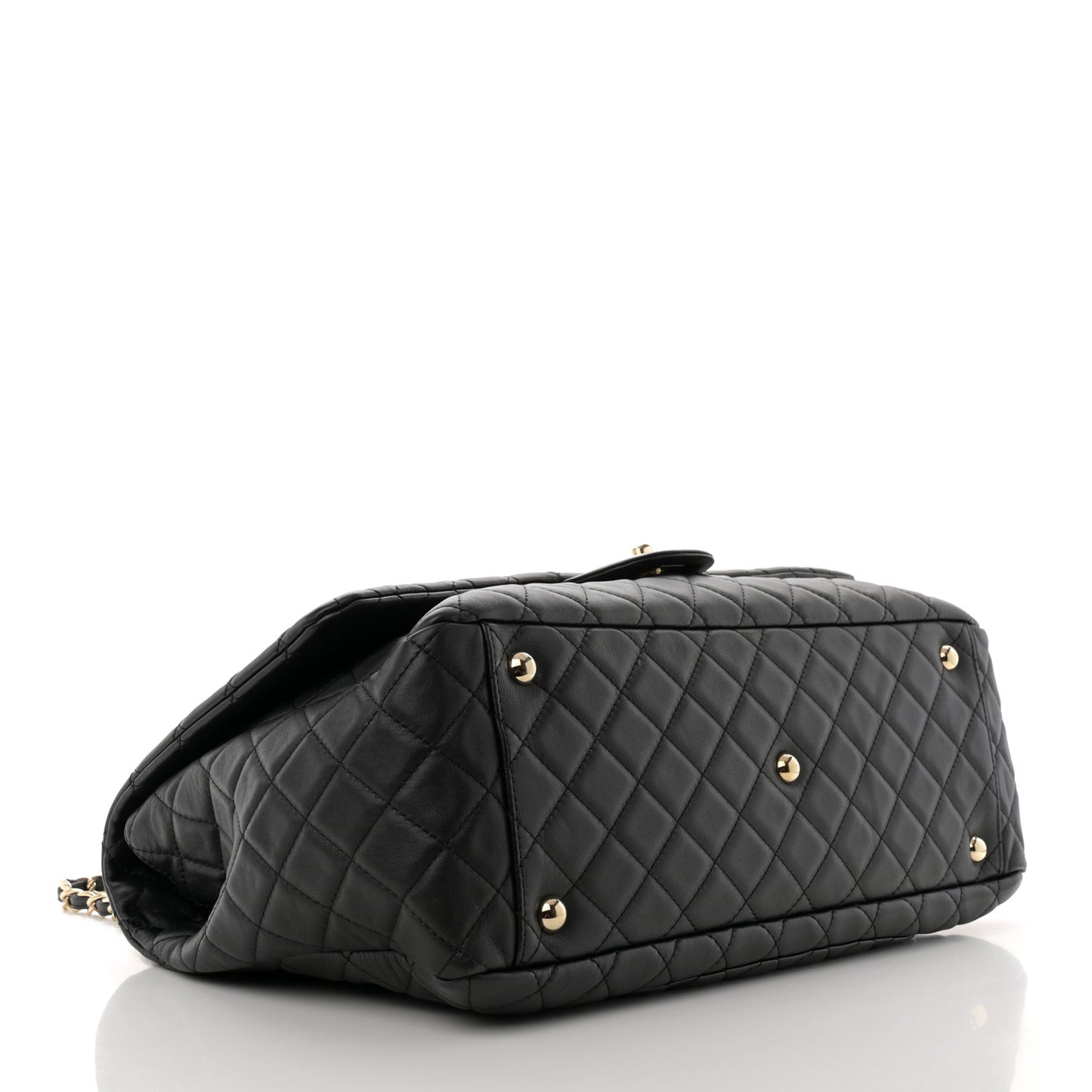 Calfskin Quilted XXL Travel Flap Bag Black