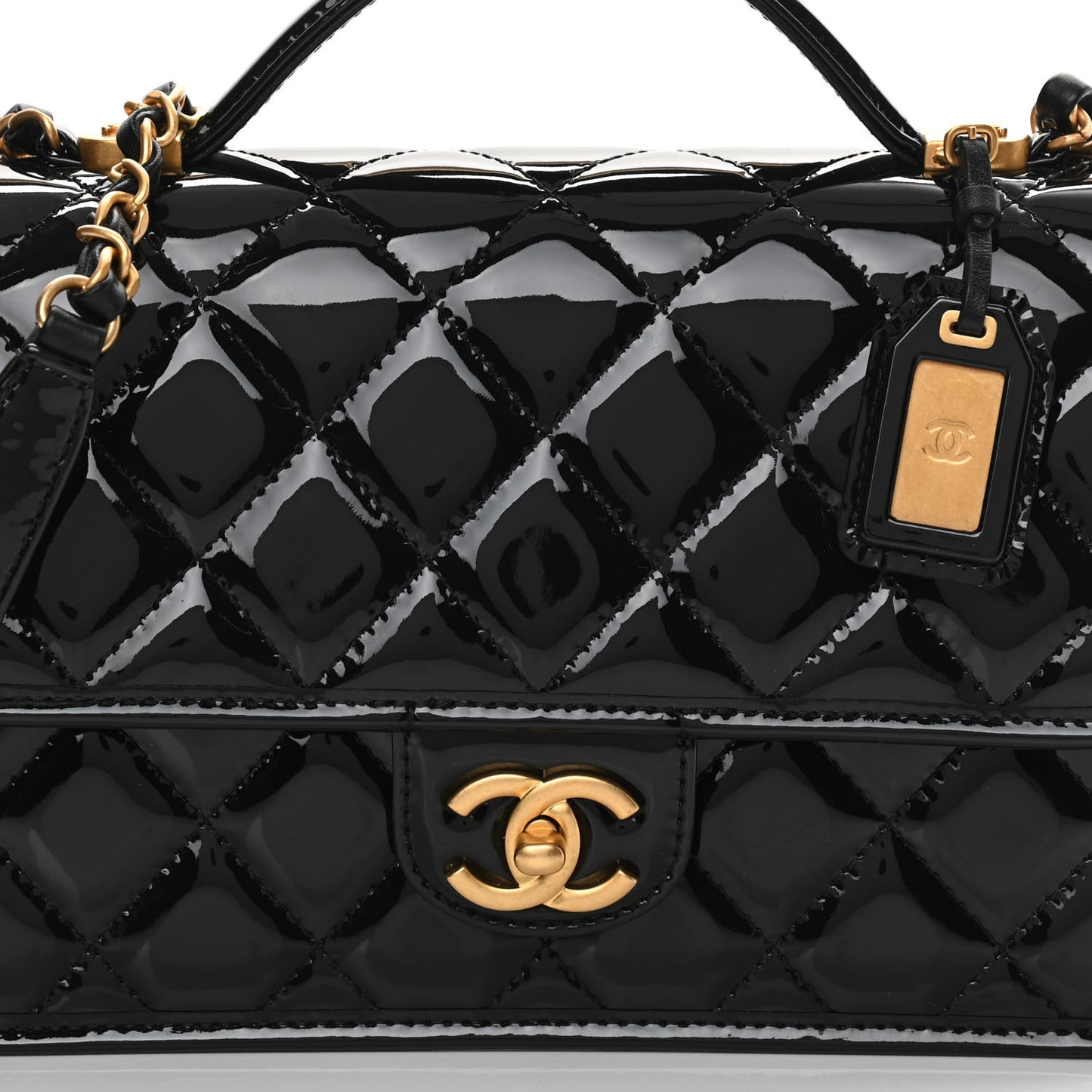 Patent Quilted Small School Memory Top Handle Flap Black