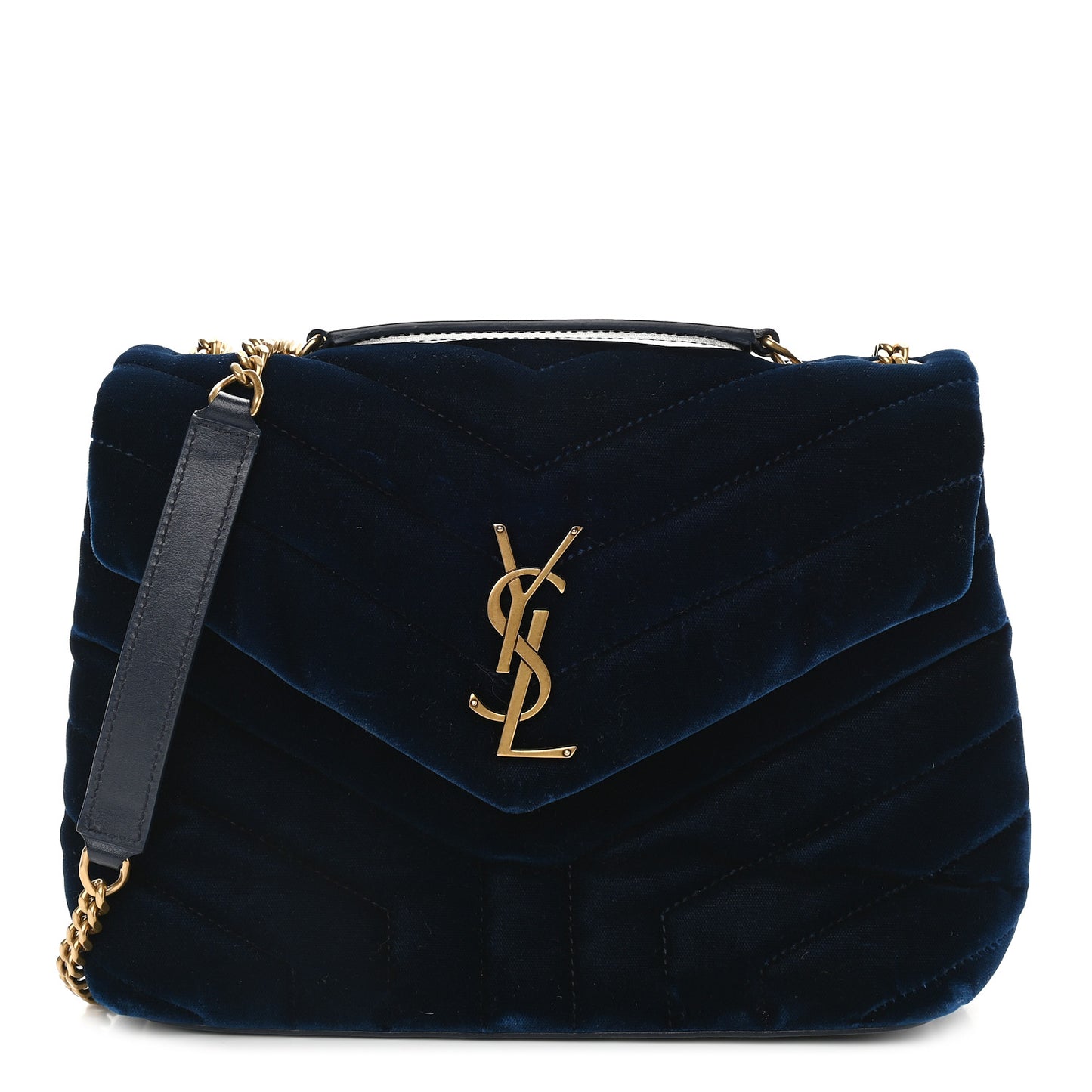 Velvet Y Quilted Monogram Small Loulou Chain Satchel Medium Blue