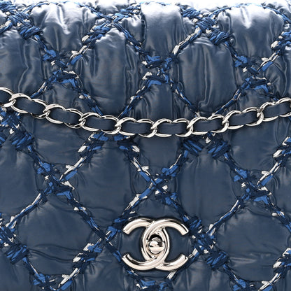 Chanel Nylon Quilted Tweed Stitch Bubble Accordion Flap Blue 8 of 10