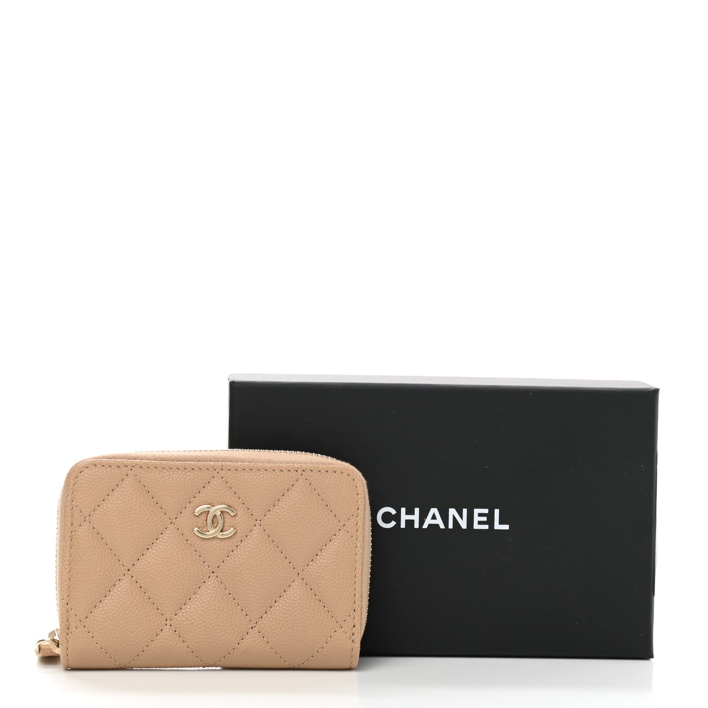 Caviar Quilted Zip Around Coin Purse Beige