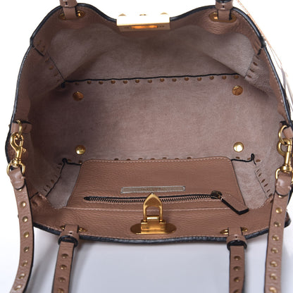 Valentino Garavani Grained Calfskin Small Rockstud Rolling Tote Soft Noisette 6 of 7