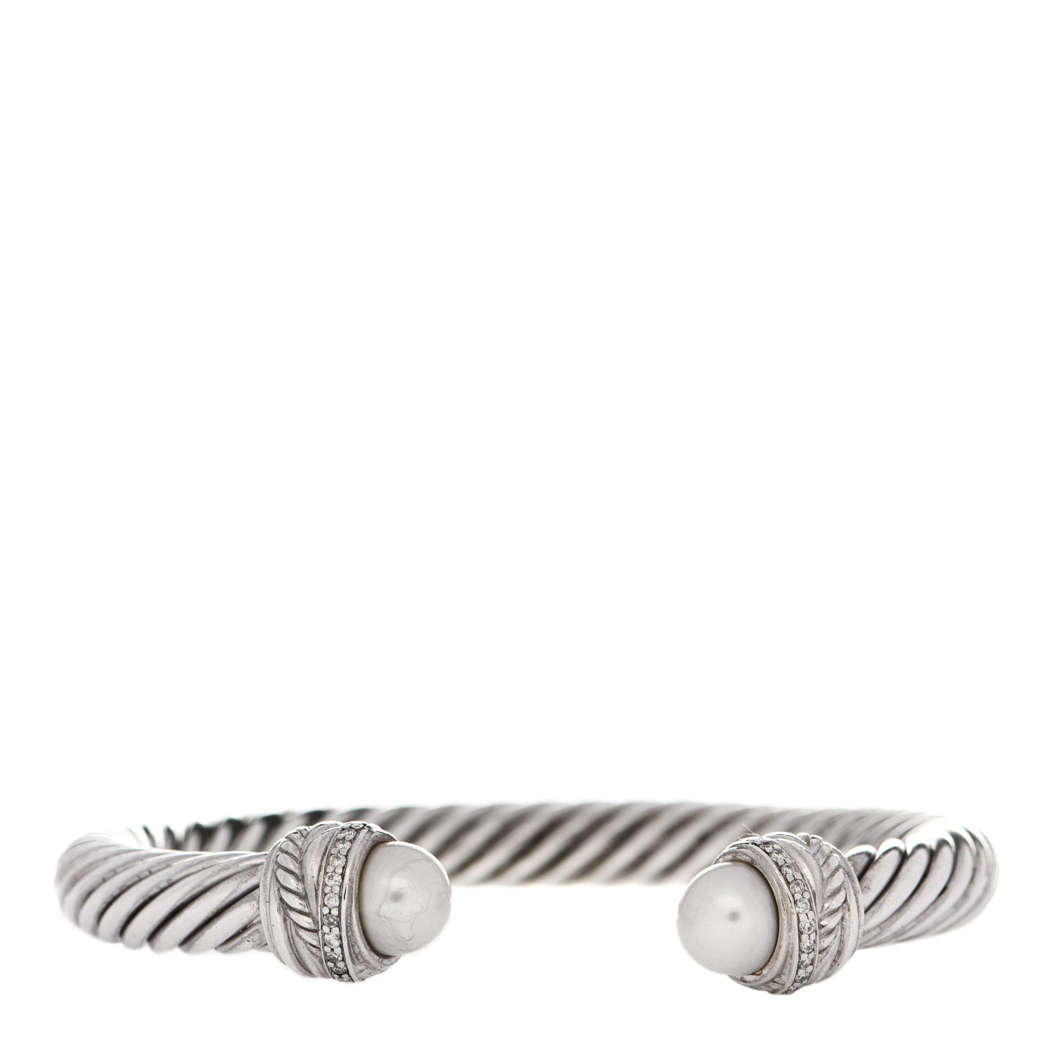 David Yurman Sterling Silver Diamond Pearl 7mm Crossover Bracelet 1 of 3