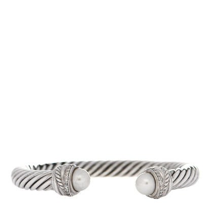 David Yurman Sterling Silver Diamond Pearl 7mm Crossover Bracelet 1 of 3