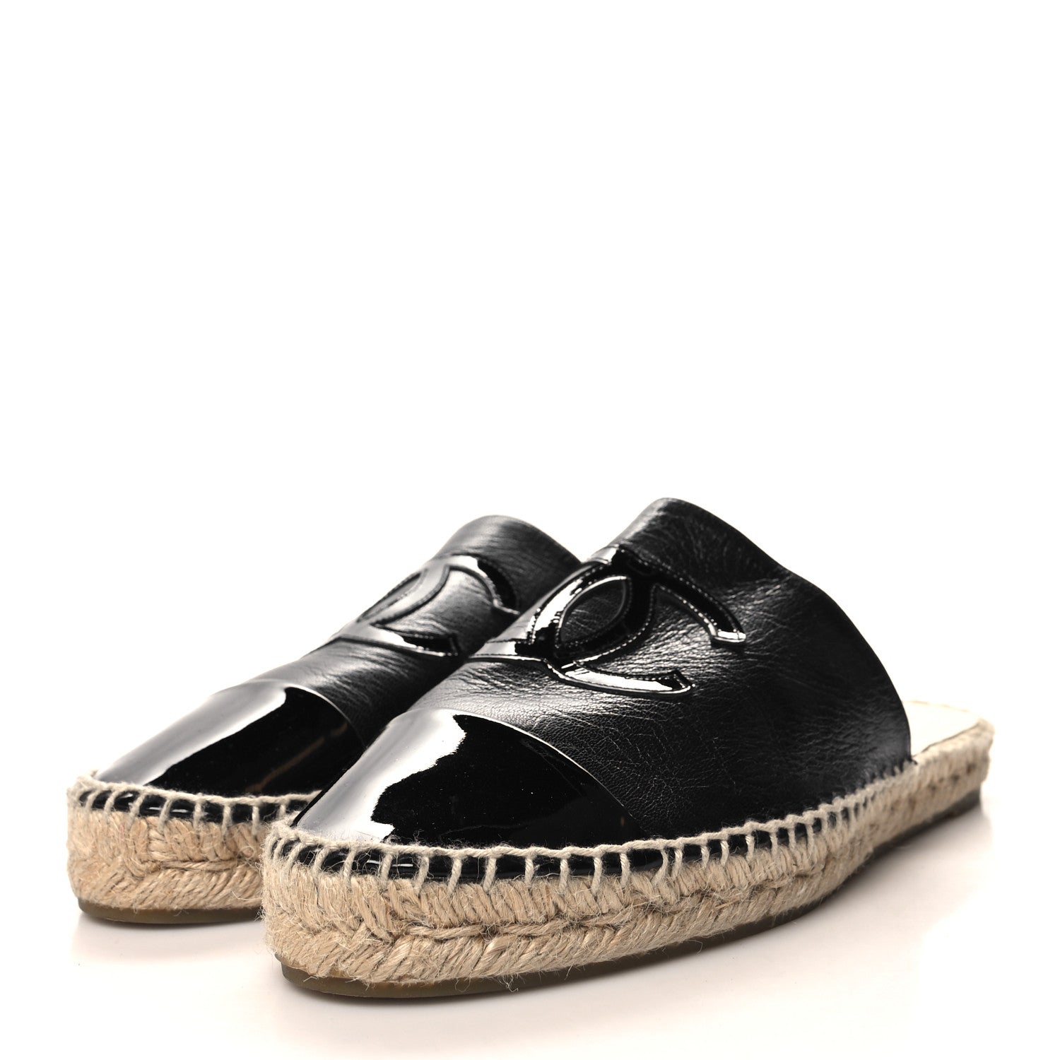 Chanel Goatskin Patent CC Espadrille Mules 40 Black 3 of 9