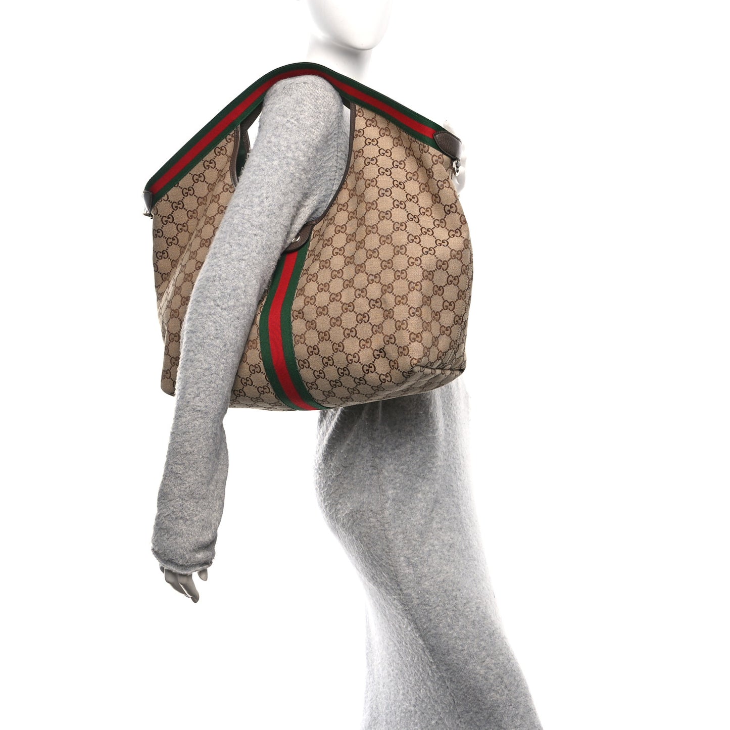 GG Monogram Web Large Giglio Tote Beige Brown