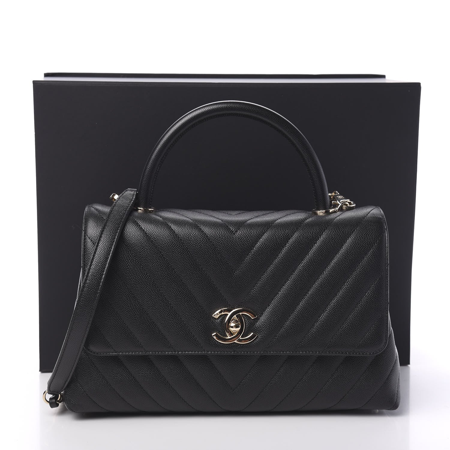 Chanel Caviar Chevron Quilted Small Coco Handle Flap Black 10 of 10