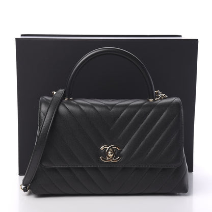 Chanel Caviar Chevron Quilted Small Coco Handle Flap Black 10 of 10