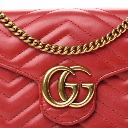 Gucci Calfskin Matelasse GG Marmont Chain Wallet Hibiscus Red 10 of 10