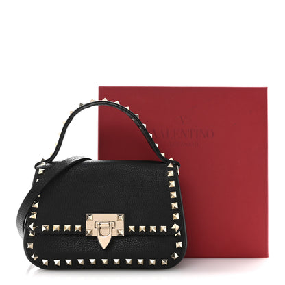 Valentino Garavani Grainy Calfskin Small Rockstud Top Handle Bag Black 11 of 11
