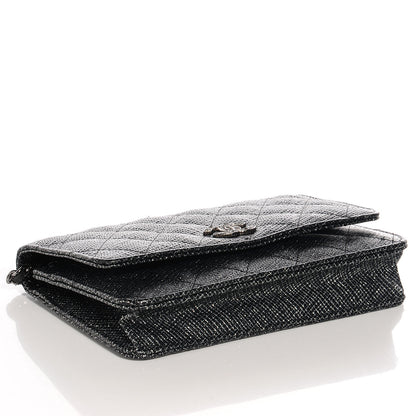 Chanel Glitter Calfskin Quilted Wallet on Chain WOC Black Silver 4 of 9